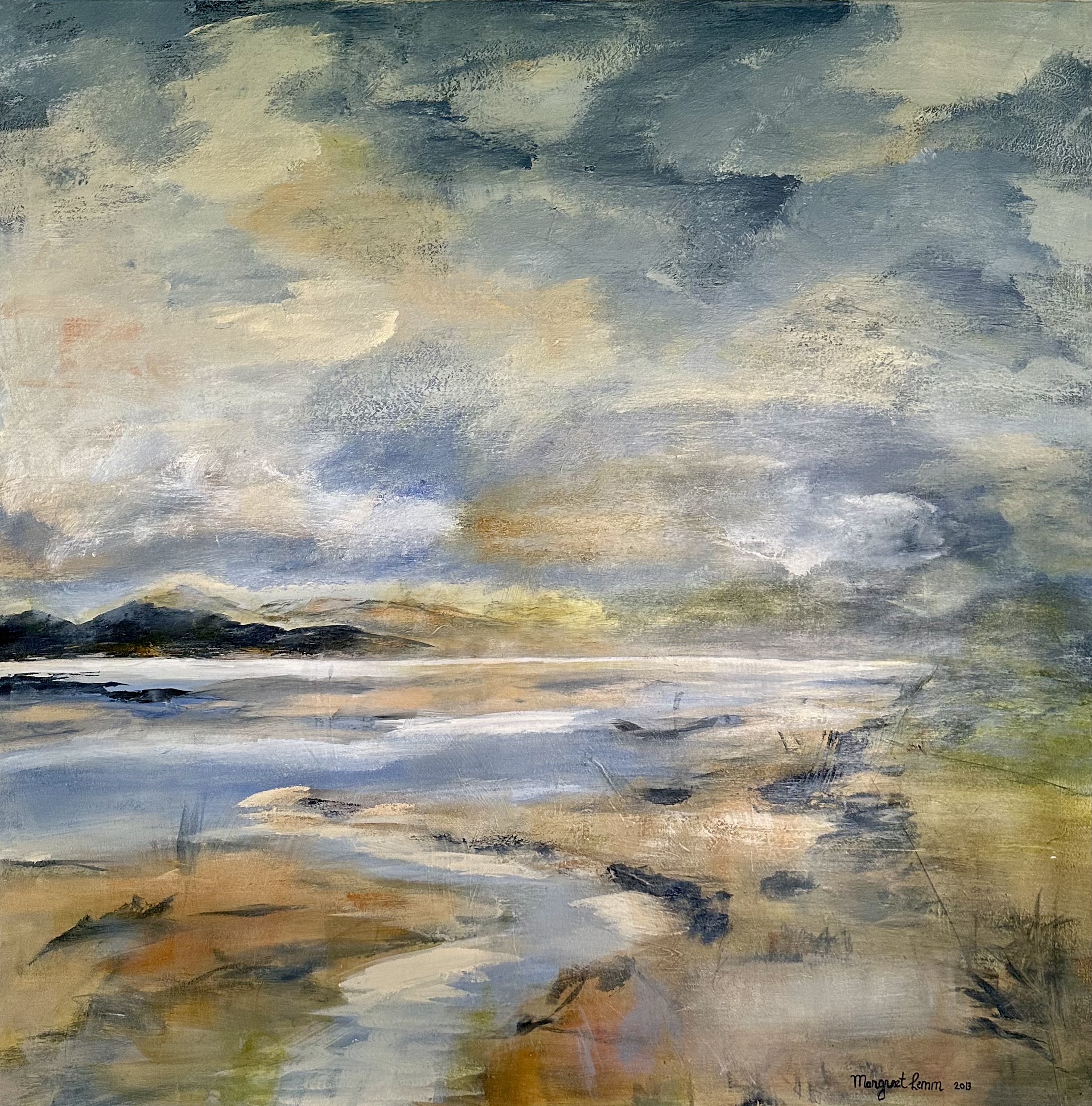 Natuurlijk landschap met wolkenlucht een schilderij van Margreet Lemm